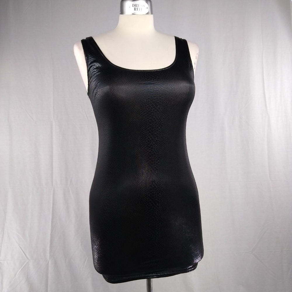 Wet Look Snake Print Scoop Neck Bodycon Mini Dress